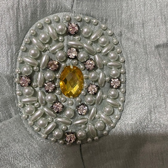 JESSICA HOWARD WO SIZE 20 SOFT SAGE GREEN FAUX WRAP BROOCH ACCENT RUFFLED SKIRT - Picture 4 of 10